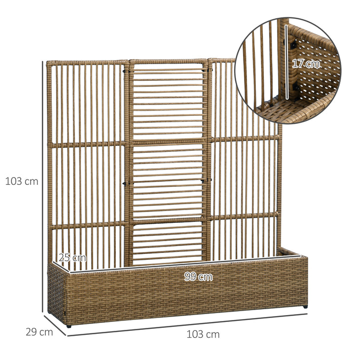 Blomsterkasse med espalier, vejrbestandig, polyrattan, 103 x 29 x 103 cm, sandfarvet
