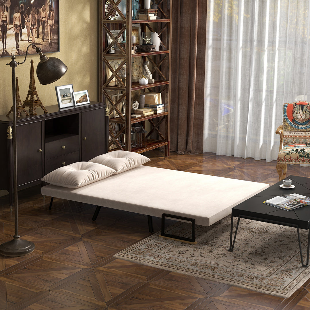 2-Personers sovesofa, fløjlsofa, sovefunktion, inklusive 2 puder, fløjlslook, naturlig + beige + sort