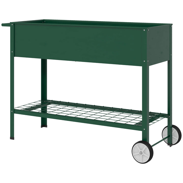 Højbed, plantekasse, 1 hylde, 2 hjul, 109 cm x 44 cm x 80 cm, grøn