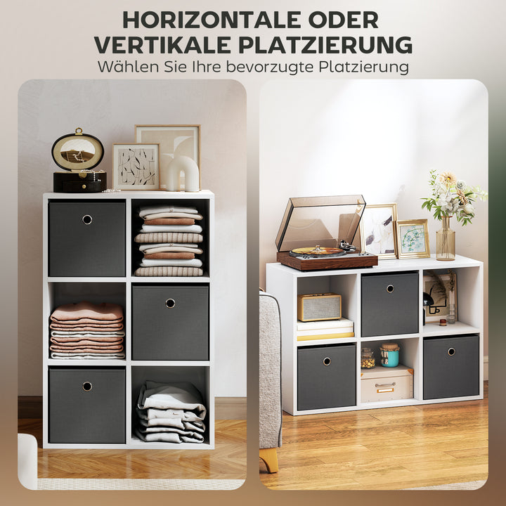 Opbevaringsmøbel med 6 niveauer og 3 stofskuffer, alsidig grå