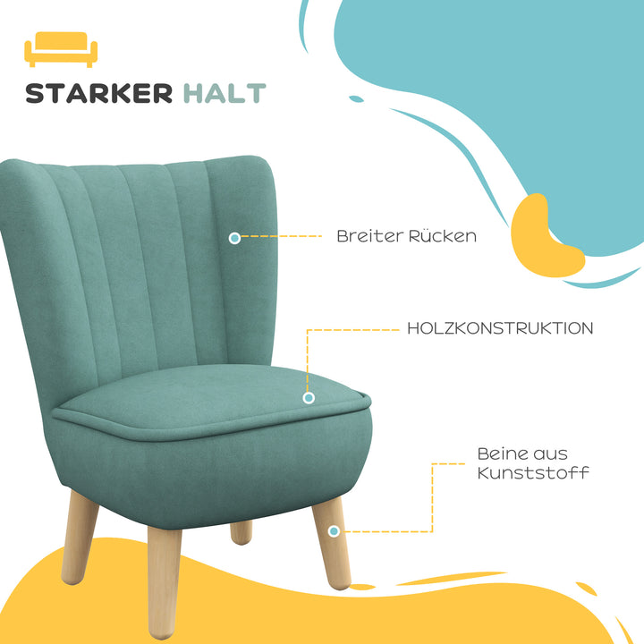 Børnelænestol, fløjlslook, til 3-7 år, op til 45 kg, træstel, 44 x 45 x 56,5 cm, lyseblå