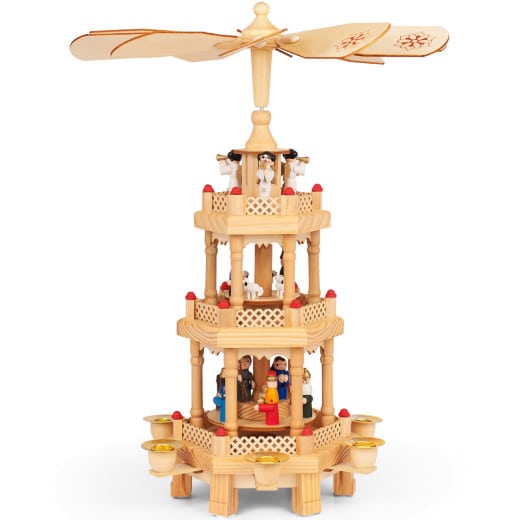 Rotererende julepyramide, brunt træ, 1 fod