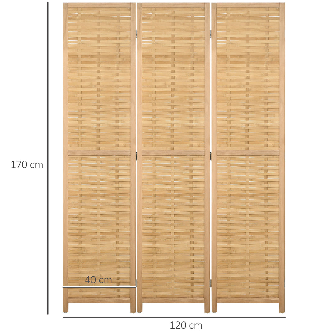 Rumdeler foldbar skillevæg privacy screen, bambus, 3-delt, 120 cm x 170 cm x 1,8 cm, naturlig