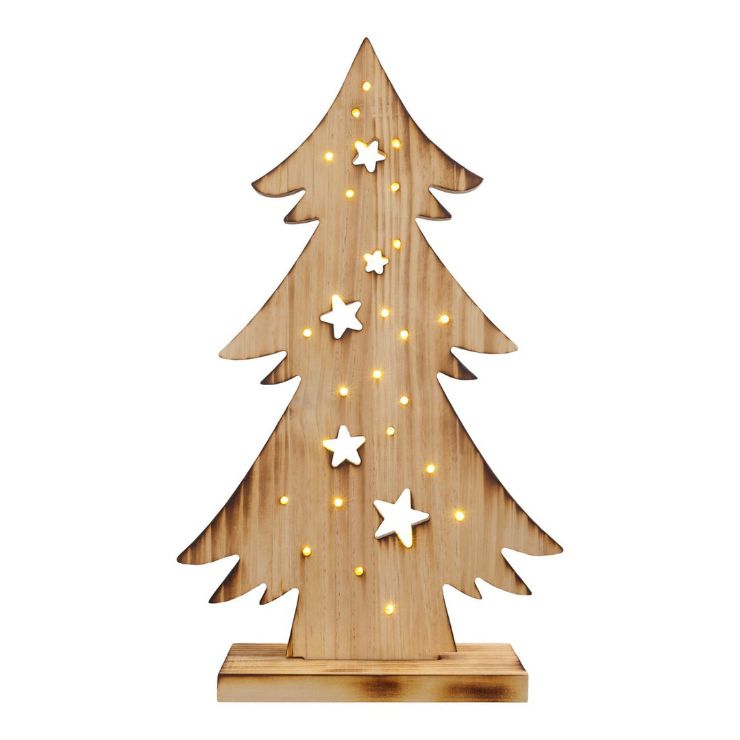 LED Wood Decolum "Fir Tree" lille, lavet af naturligt træ med faste lysdioder, juledekoration til udenfor