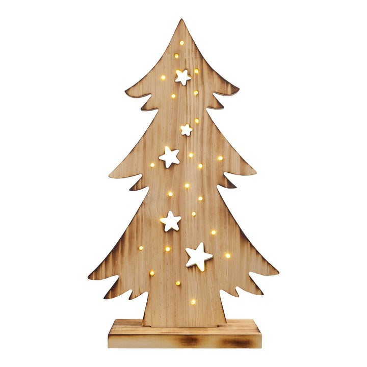 LED Wood Decolum "Fir Tree" lille, lavet af naturligt træ med faste lysdioder, juledekoration til udenfor