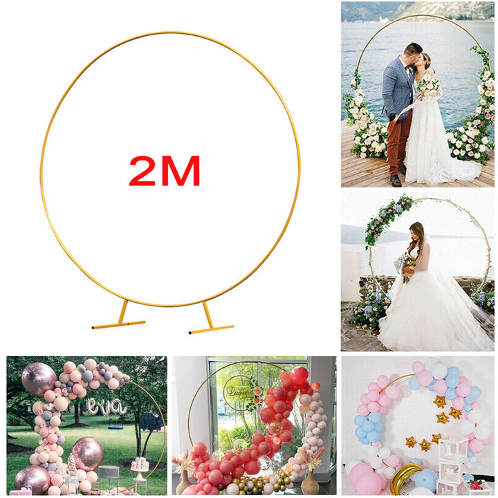 2m rund ballonbue med blomstermønster, guldfod, ramme, bryllup, ny
