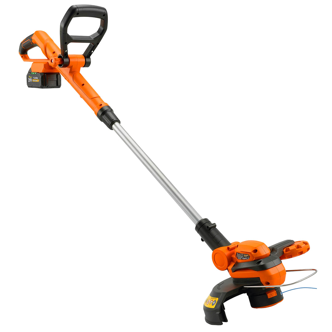 21V batteridrevet græstrimmer/buskrydder med 2 x 4,0 Ah batterier, oplader, 25 cm klippebredde, justerbart teleskophåndtag