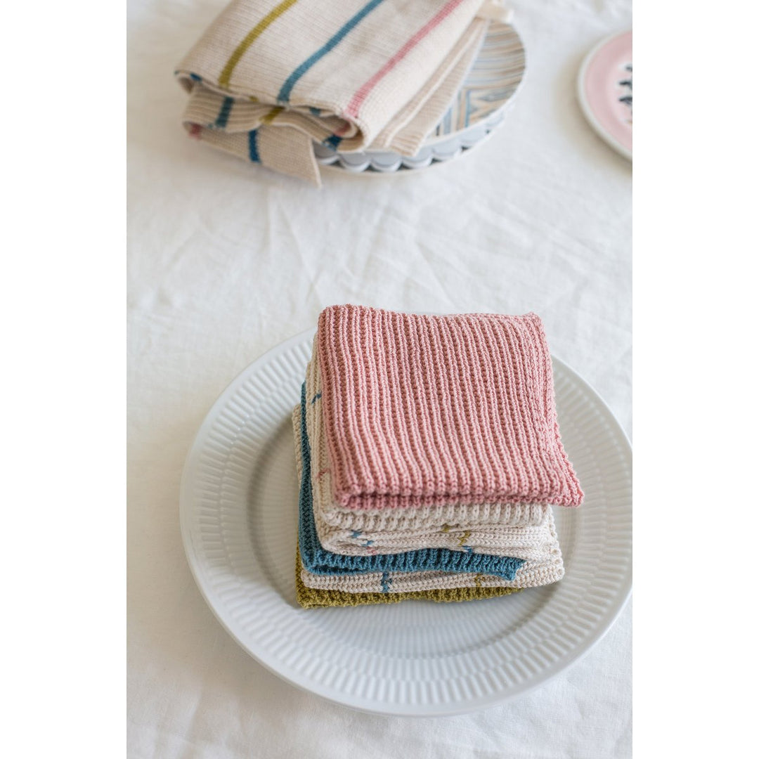 Molly strikket karklud, pink + stribe