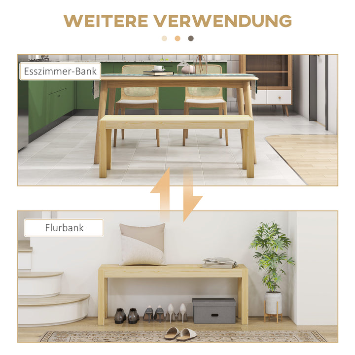 Bænk træbænk køkkenbænk, massivt træ, 3-personers bænk, 120 cm x 33 cm x 45 cm, naturlig