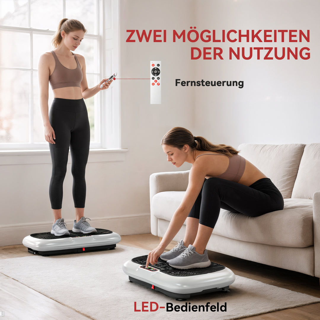 Vibrationsplade med 99 niveauer, 2 fitnessbånd, 73 x 40 x 13 cm, hvid+sort