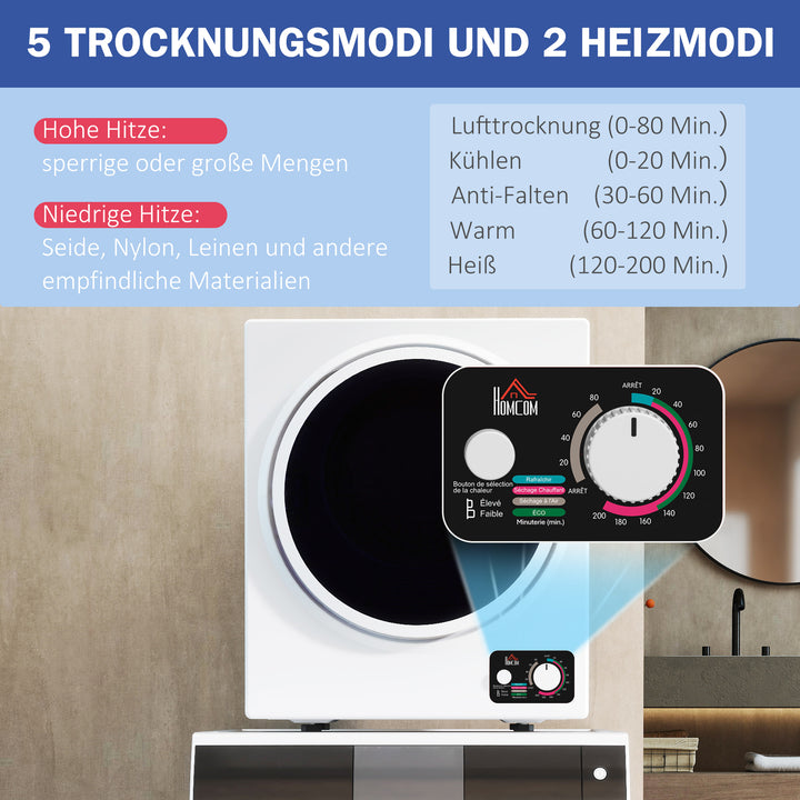 Mini tørretumbler 4 kg med 4 programmer, 2 varmeniveauer, sterilisering op til 65℃, 850W til tøj