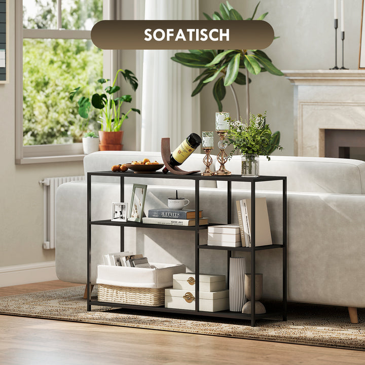 Konsolbord, 4 niveauer, stålstel, til entré, stue, sort