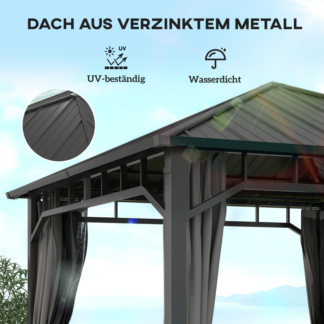 3 x 3 m vandtæt, robust og vintersikker havepavillon med sidepaneler, net, kroge, hårdt tag, mørkegrå