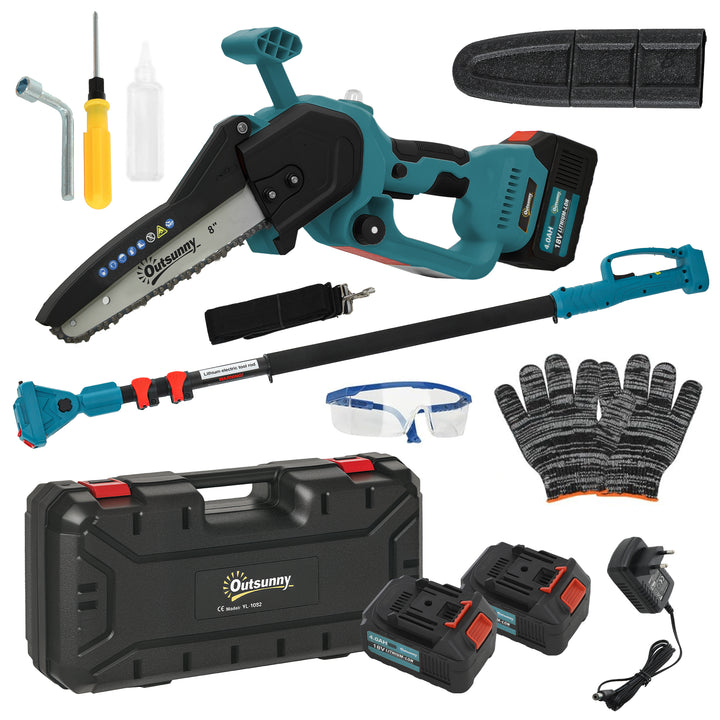 2-I-1 mini motorsav 580w med 8000mah batteri sikkerhedslås 8 tommer 42 x 29 x 10,5 cm blå