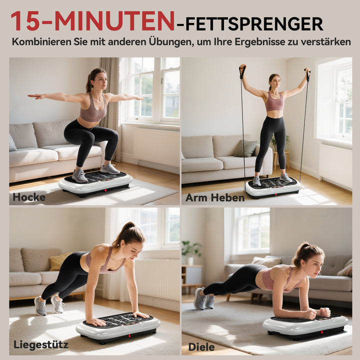 Vibrationsplade med 99 niveauer, 2 fitnessbånd, 73 x 40 x 13 cm, hvid+sort