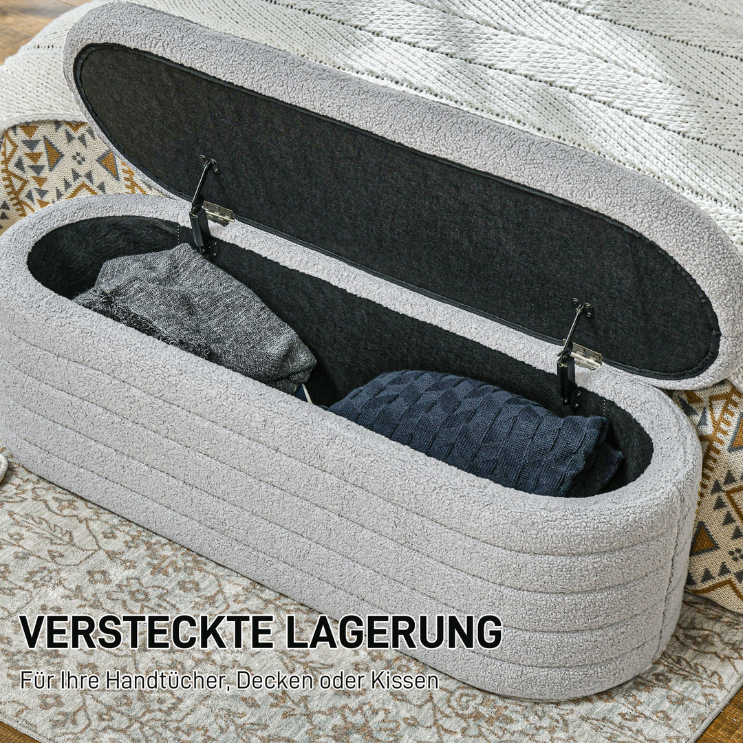 Sengebænk, opbevaringsplads, teddy fleece, 116x41x40,5cm, lysegrå