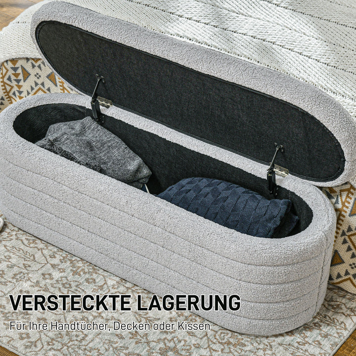 Sengebænk, opbevaringsplads, teddy fleece, 116x41x40,5cm, lysegrå