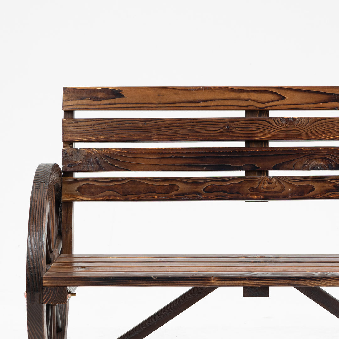 Havebænk, vognhjulsdesign, til 2 personer, naturtræ, mørkebrun, 105,5 x 56 x 79 cm