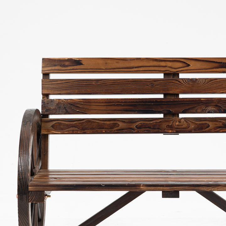 Havebænk, vognhjulsdesign, til 2 personer, naturtræ, mørkebrun, 105,5 x 56 x 79 cm