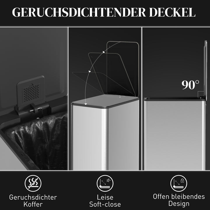 Skraldespand 20l, soft-close låg, deodorantrum, fingeraftrykssikker, rustfrit stål, sølv