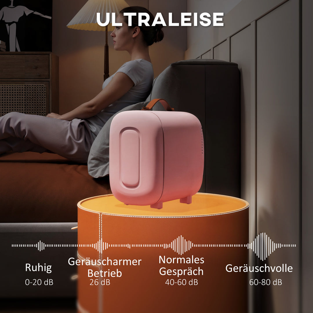 Minikøleskab beauty fridge, 4 l kapacitet, 20 x 26 x 28 cm, lyserød