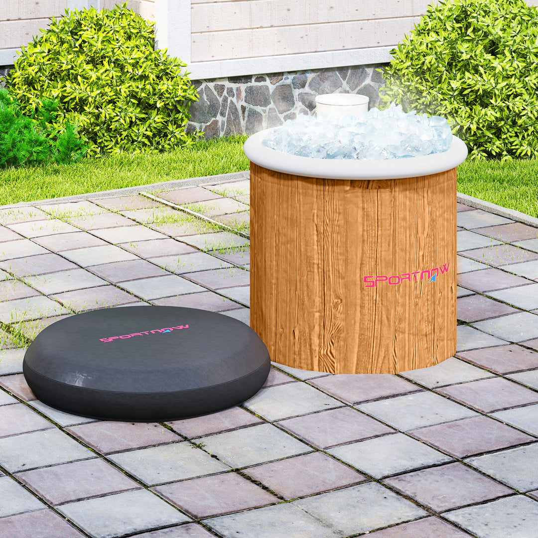 Isbad, 300 liters oppusteligt isbad til muskelafslapning med låg, bæretaske, luftpumpe, brun