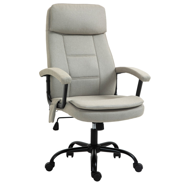 Kontorstol massage højdejusterbar executive chair gaming chair med massagefunktion, ergonomisk drejestol massagestol lændemassage hørfornemmelse beige 63 x 70 x 112-121 cm