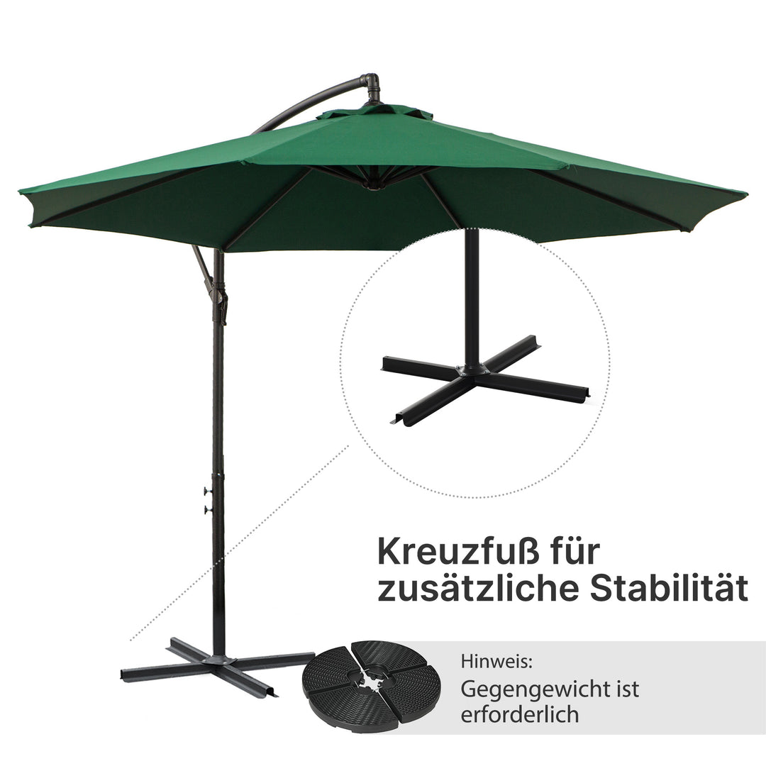 Parasol med håndsving vejrbestandig 3 mx 3 mx 2,5 m xxl grøn
