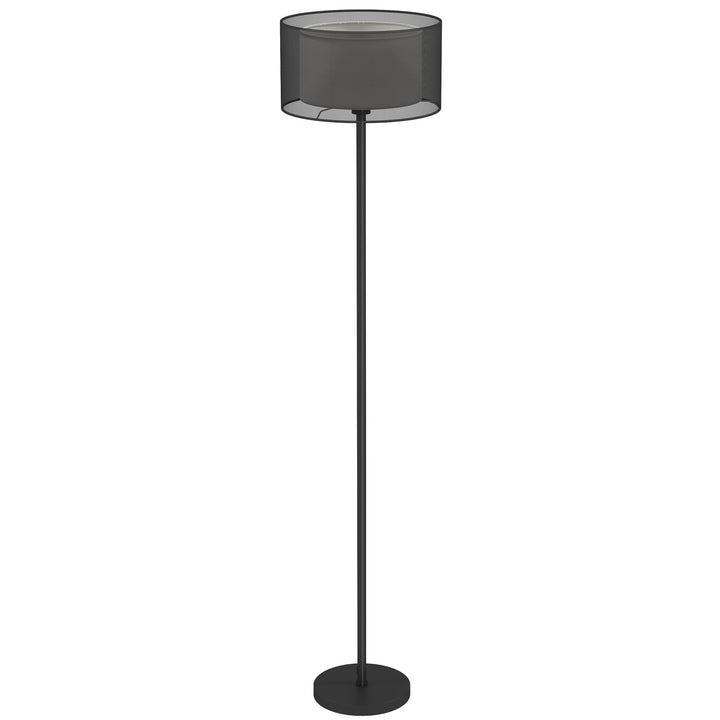 Gulvlampe, tofarvet lampeskærm, fodkontakt, metal, sort