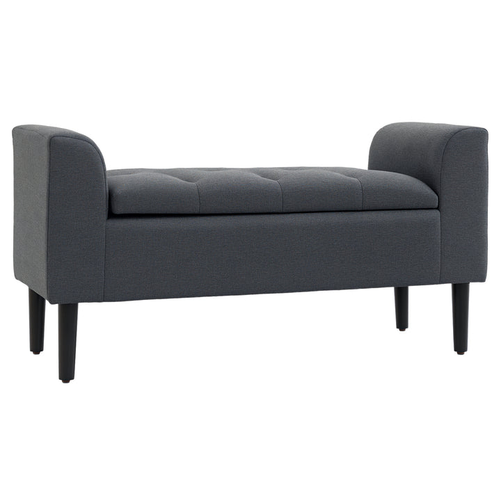 Bænk med opbevaringsplads, polstret bænk med linnedlook, træben, sengebænk, bæreevne op til 130 kg, til stue, soveværelse, entre, 116 x 44 x 58 cm mørkegrå