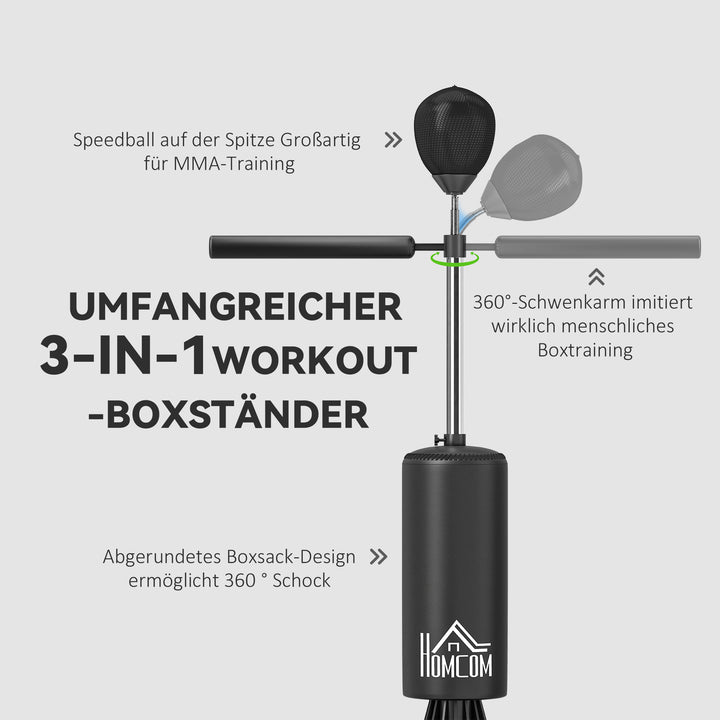 Stående boksebold med speedball, refleksstang, højdejusterbar, til voksne, 155-205 cm, sort