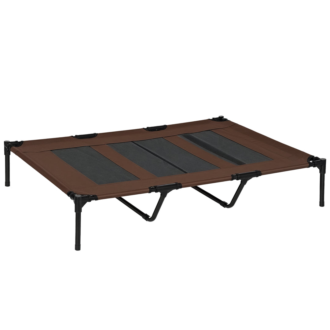 Sammenklappelig hundeseng, udendørs hundeseng, hævet stativ, 122 cm x 92 cm x 23 cm, kaffebrun + sort