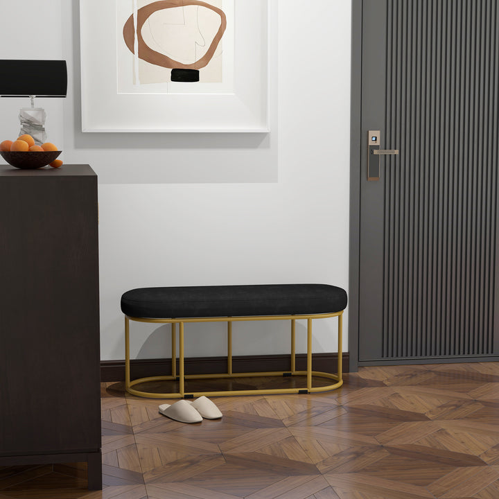 Skobænk i retrodesign, sengebænk, entrébænk, fløjlslook, op til 200 kg, metalstel, sort, 100 x 37 x 43 cm