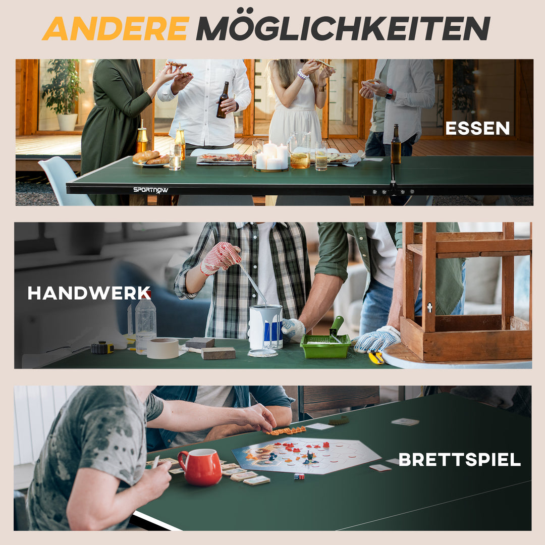 Bordtennisbord, foldbart, 8 hjul, inklusive bat og bolde, 274 cm x 152,5 cm x 76 cm, grøn