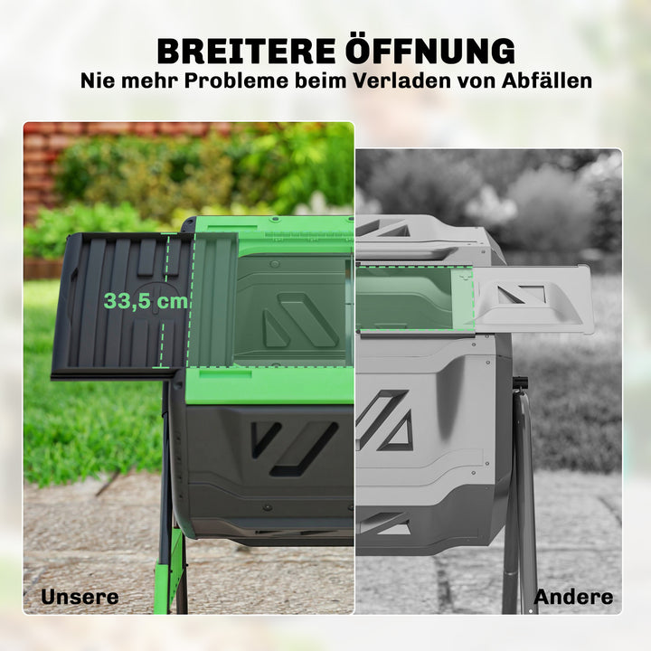 Kompostbeholder, 200L dobbeltkammerkomposter med justerbare ventilationsåbninger, BPA-fri, grøn