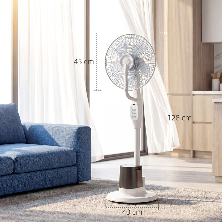 Stående ventilator med dugfunktion, 70° oscillation, 3 hastigheder, 3 tilstande, 3,5L vandtank, hvid