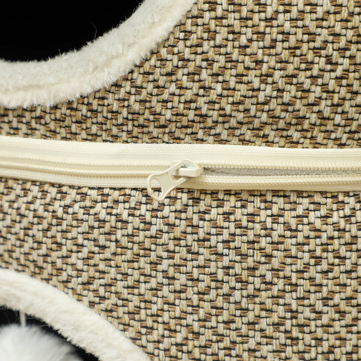 Kattehule, 3 niveauer, kattehus, plys, pude, sisal kradsebræt, 40 x 56h cm, kaffe/cremehvid