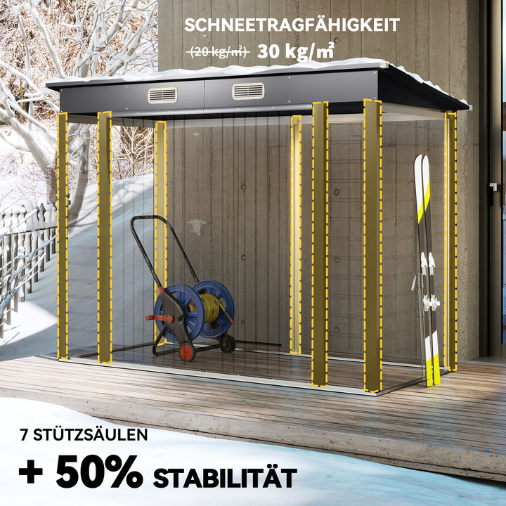 Stålhaveskur, redskabsskur, dobbeltdøre, 249B x 121D x 166/183Hcm, grå