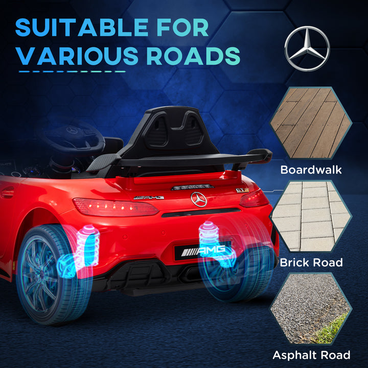 Elektrisk børnebil, Mercedes, 3-5 km/t, fjernbetjening, lys og musik, rød