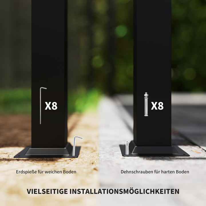 Pergola ca. 3x3 m, fritstående terrasseoverdækning med skydetag, magnetisk pude, 8 cm søjle, UV-bestandig