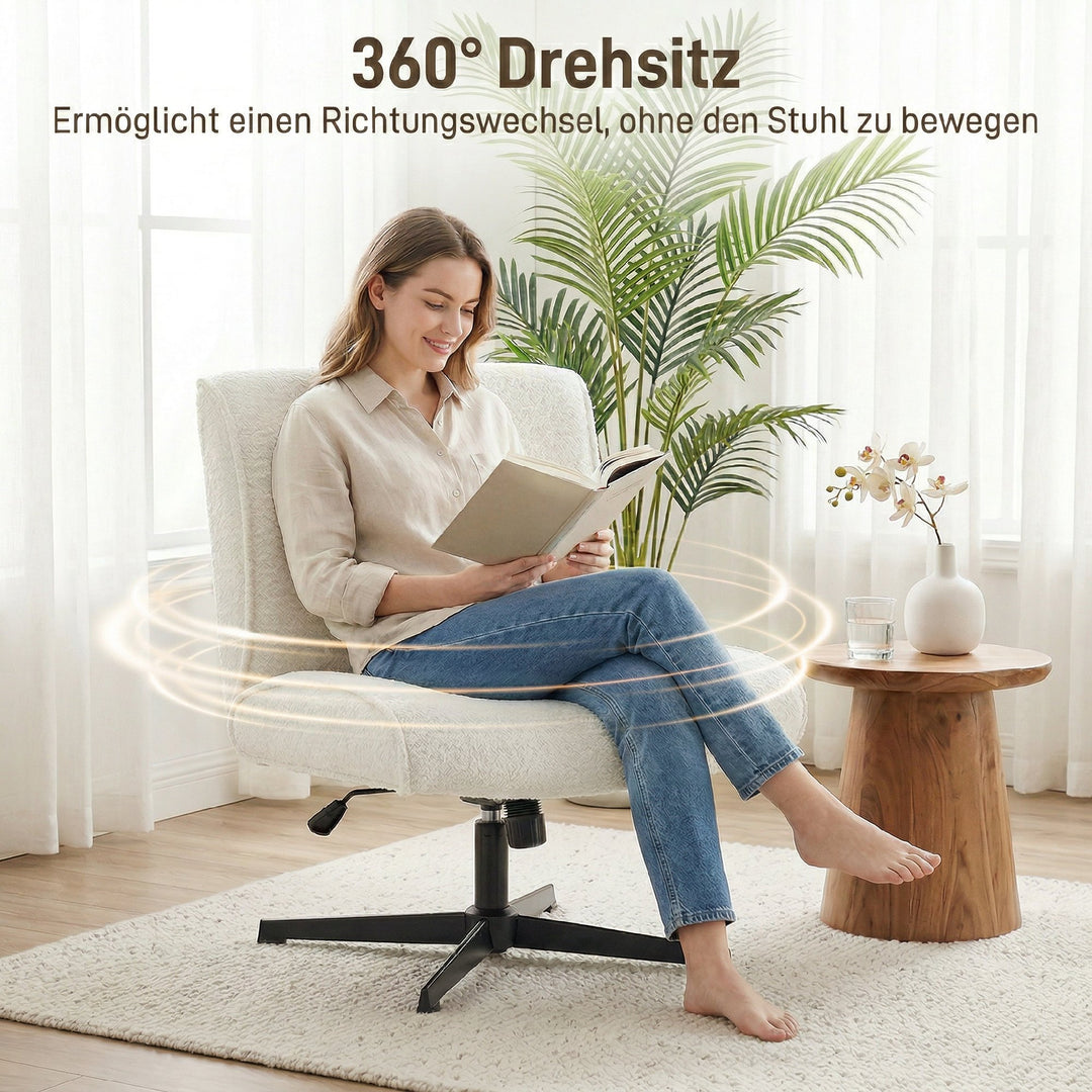 Drejelig accentstol, fløjlsbetrukket loungestol med højdejustering til stue, kontor, cremehvid