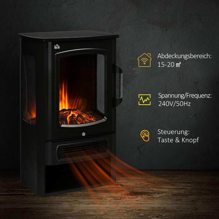 Elektrisk pejs, realistiske flammer, 2 varmeindstillinger, overophedningsbeskyttelse, stål, sort, 44,5 x 32 x 74 cm