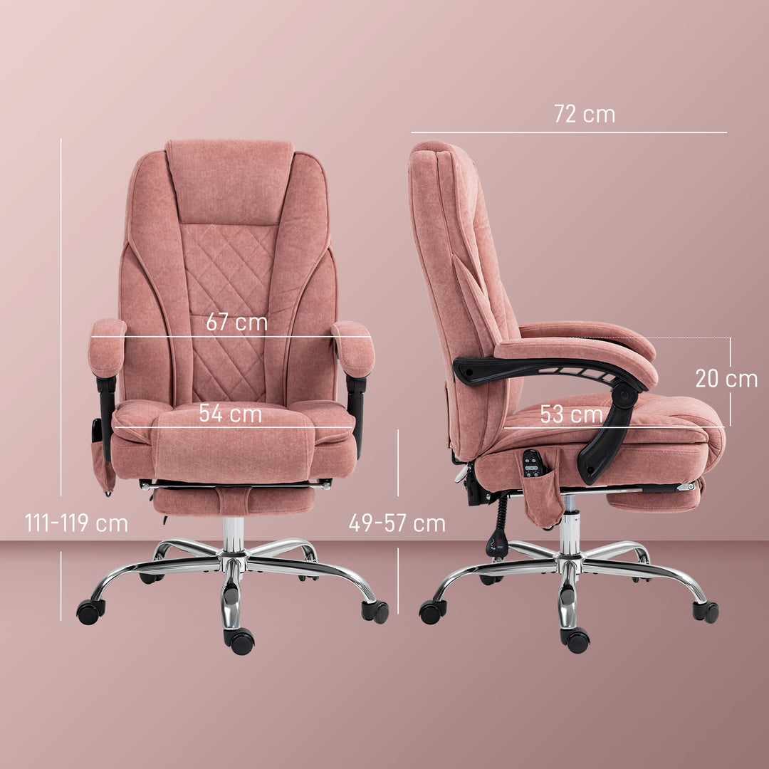 Ergonomisk kontorstol med massagefunktion, fodstøtte, drejelig, rullebar, pink