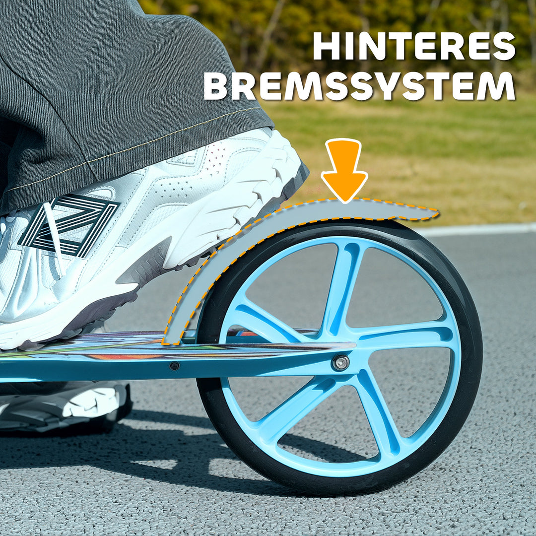 Løbehjul, højdejusterbar, bagbremse, sammenklappelig, 100 kg belastningskapacitet, blå