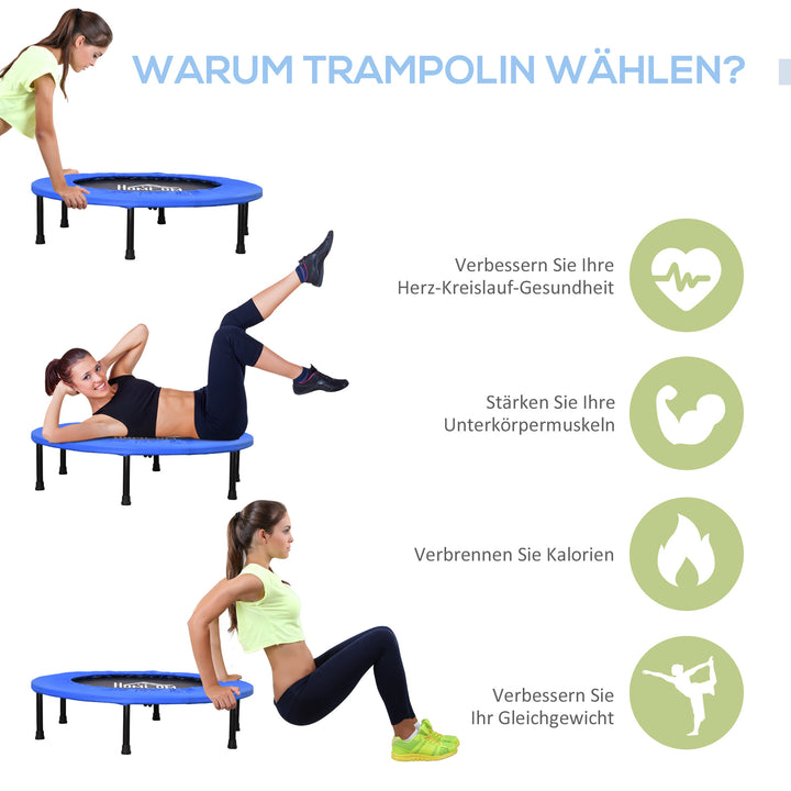 Fitness trampolin ø91 cm minitrampolin med skridsikre fødder 100 kg lasteevne ø91 x 22,5 h cm sort+blå