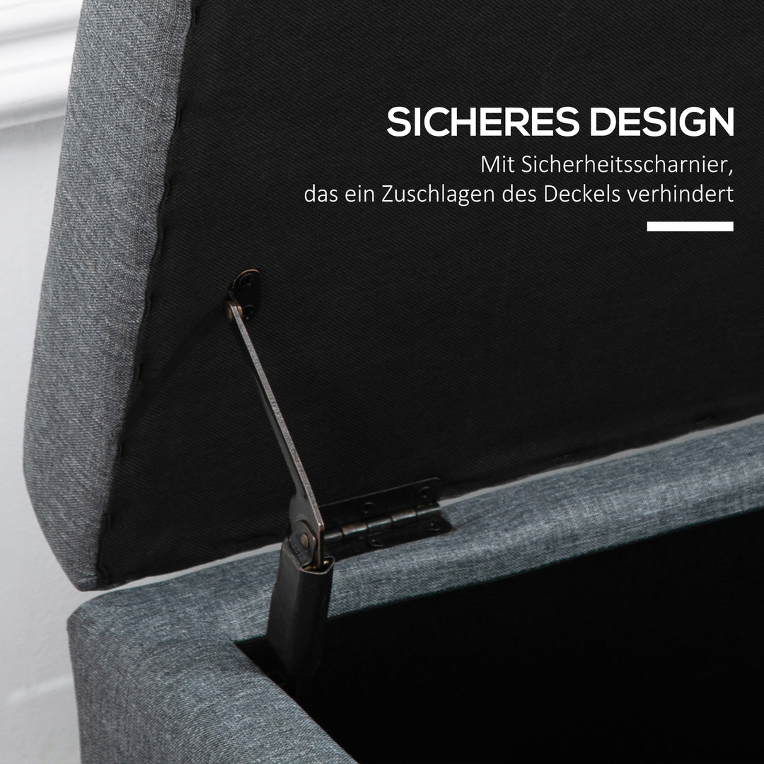 Bænk med opbevaring, fodskammel, entrébænk, knapsyninger, 125,1 cm x 48,9 cm x 41,3 cm, grå