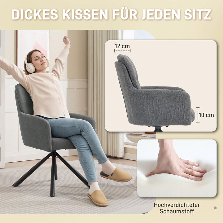 Polstret spisestol, køkkenstol med tykk polstring, armlæn, metalben, grå