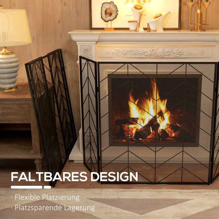 Gnistbeskyttelse til pejse, elegant gnistfanger, foldbar, belagt, sort, 135 x 85 cm