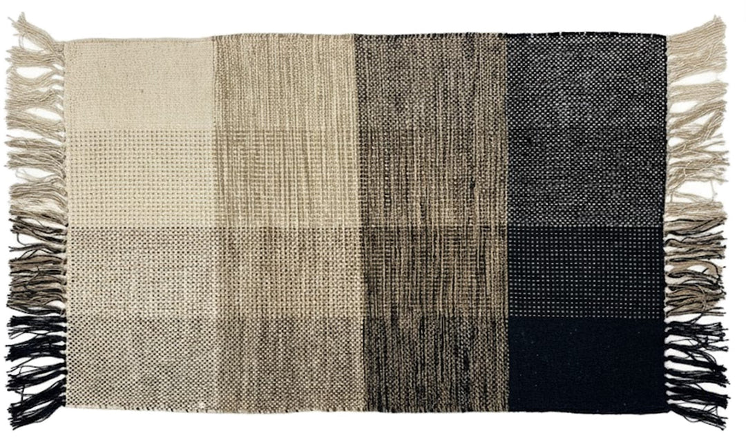 REISA Rektangulært bomuldstæppe med sorte og beige mønstre 90 x 60 cm