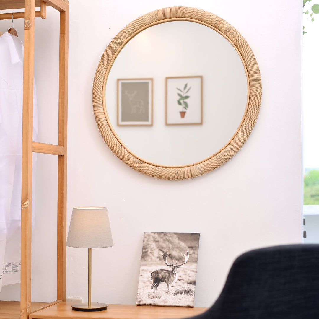 DARWIN Rundt Spejl i Naturlig Rattan 75 cm